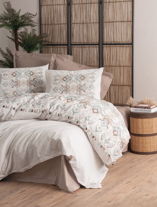 L'essentiel linge de maison Asilo - Brown Juego de Fundas para Edredón Doble Ranforce, Blanco y Marrón L'essentiel linge de maison Asilo - Brown Juego de Fundas para Edredón Doble Ranforce, Blanco y Marrón